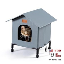 Insulated Outdoor Cat House Weatherproof Warm Feral Cat Shelter for Medium Grey