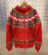 Hand knitted wool Fair isle Icelandic style style Zip sweater cardigan Jacket