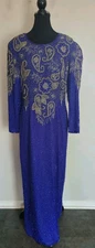 EB Mark John by Gopal Vintage Beautiful Sequins Women's Silk Gown Blue L