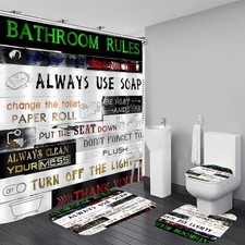 4 Pcs Black Letter Plank Pattern Bathroom Accessory Shower Curtain Rug Sets