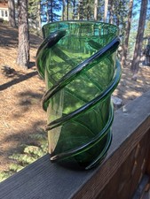12  italy Vintage Mid Century Modern Double Helix Spiral Vase Green Large murano