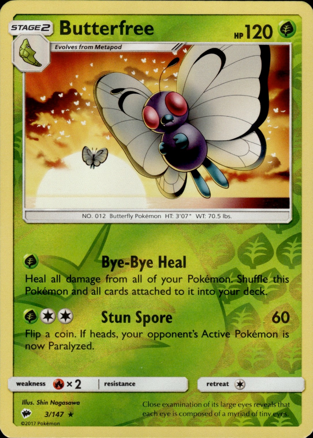 Pokemon TCG Reverse Holo Card Butterfree SM - Burning Shadows 3/147