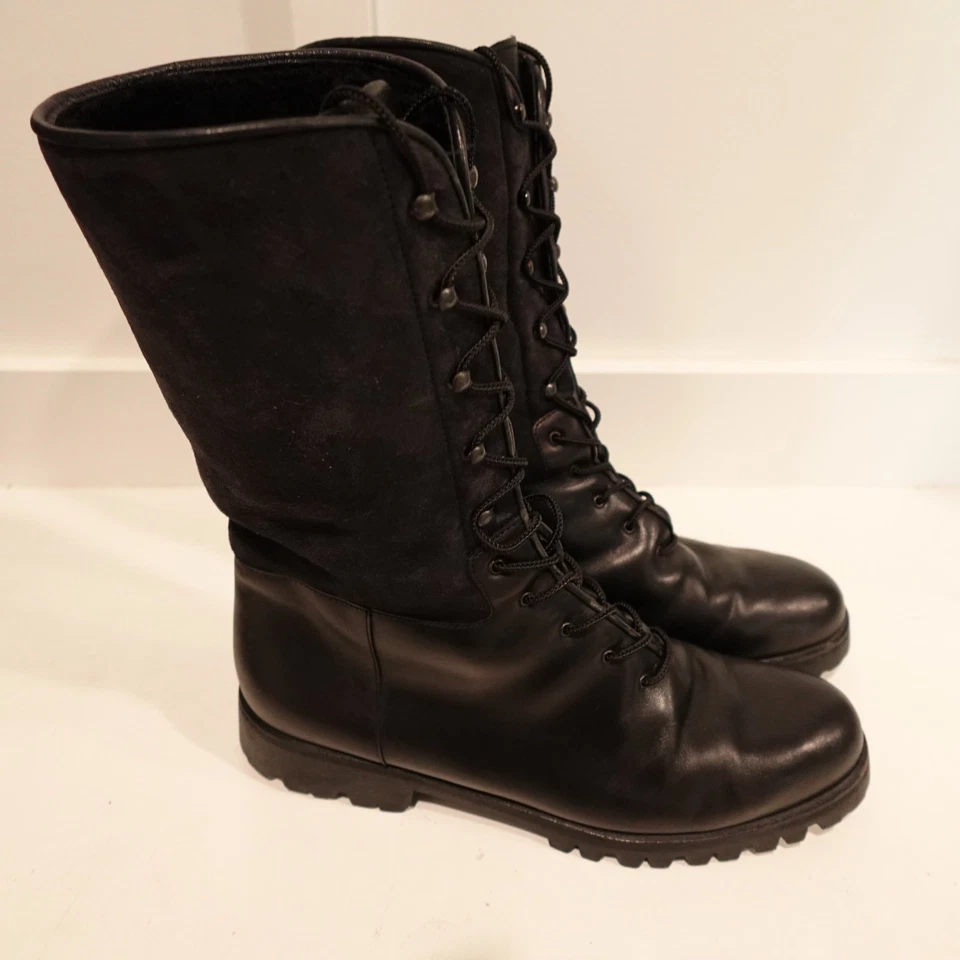 Salvatore Ferragamo Sport 10B Boot Black Leather Fleece Insulated Combat DU24670 - Image 4 of 4