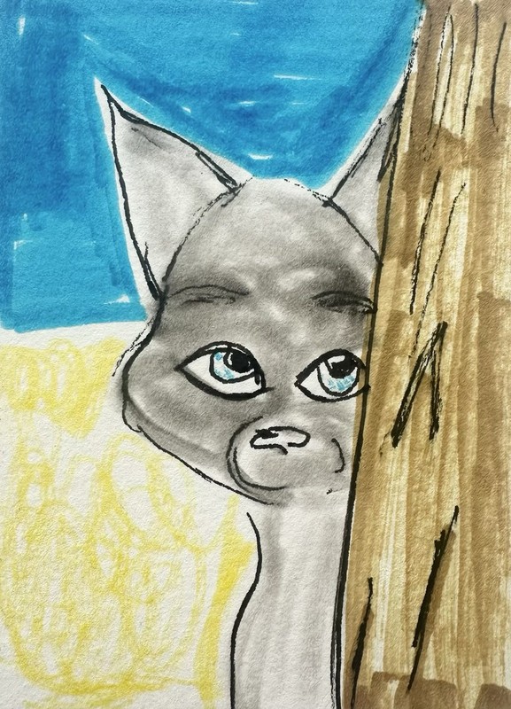 Original ACEO Painting Cat Miniature Art Card By Carole Collins M12