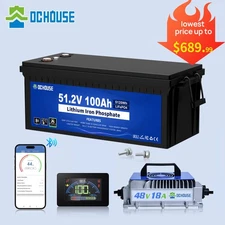 DC HOUSE 48V 100Ah Golf Cart Lithium LiFePO4 Battery Trolling Motor +18A Charger