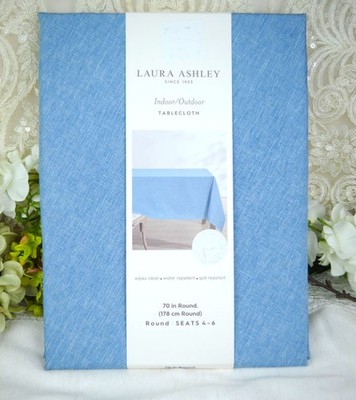 NEW Laura Ashley Indoor Outdoor Tablecloth OXFORD BLUE 70'' Round Seats 4-6