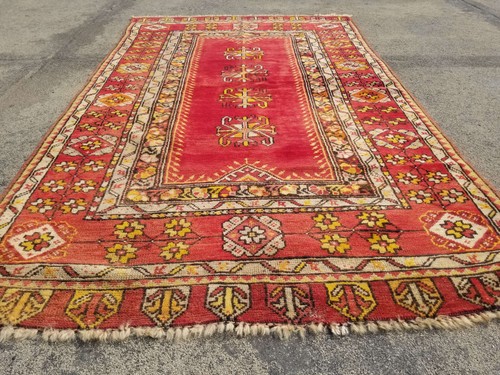 Distressed Authentic Hand Knotted Vintage Afghan Turkmen Wool Area Rug 6.2x3.6ft