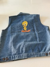 Vintage Tweety Bird Looney Tunes Warner Bros Womens Denim Blue Vest Size Medium