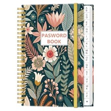 Simplified Password Book with Alphabetical Tabs - Small 4.3" x 6.2" Flower-b