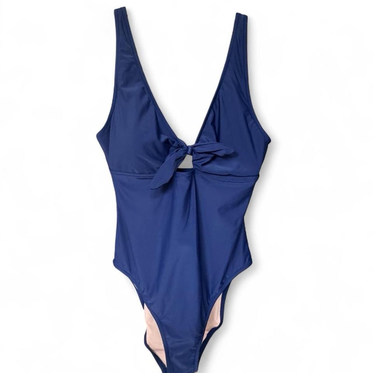 J.Crew One-Piece Cutout Swimsuit with Bow | Size L | Navy | Deep V-Neck