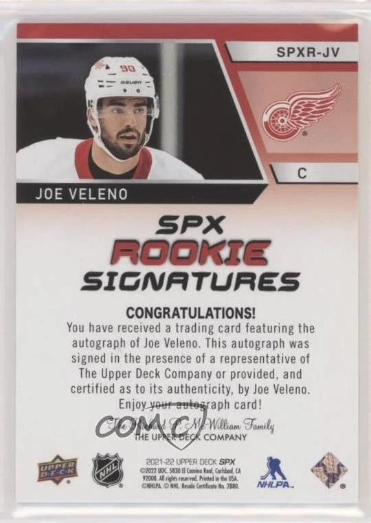 2021-22 SPx SPx Rookie Signatures Joe Veleno #SPXR-JV Auto RC - Image 2 of 2