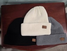 3 Children's Beanies One Size Fits Most New Gray, White, And Black.