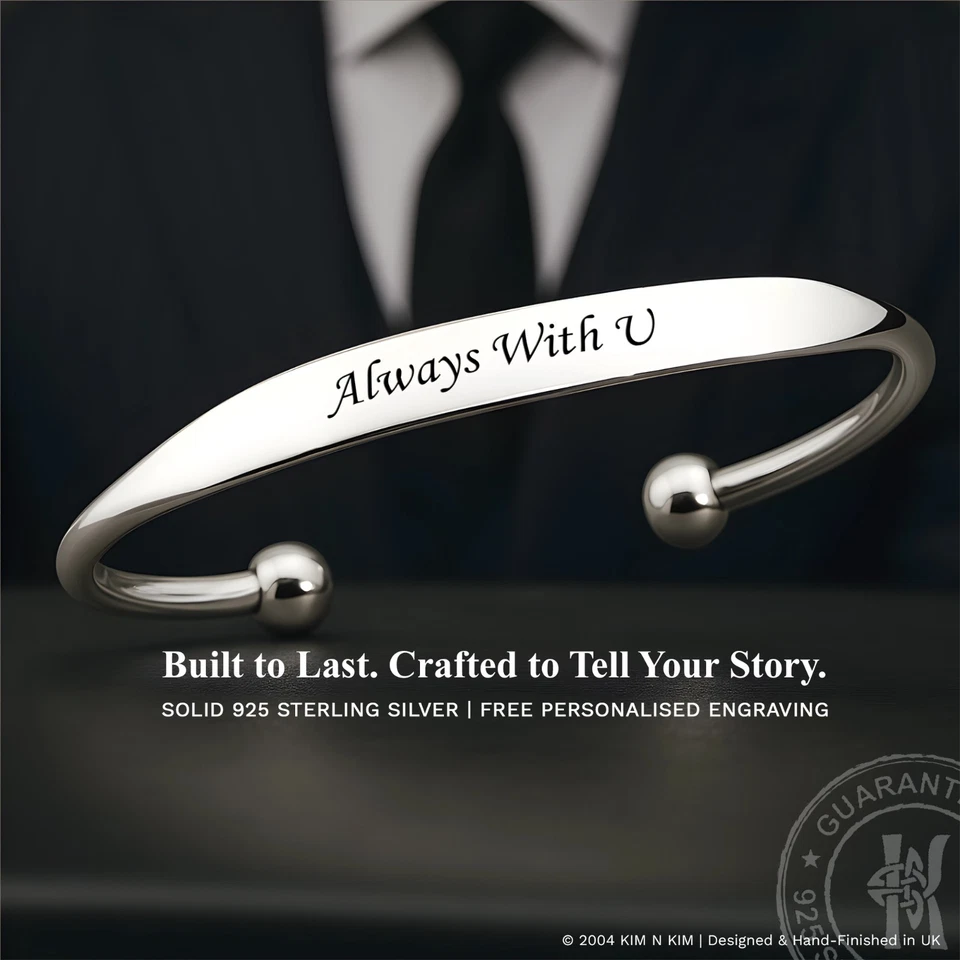 Free Engraving 925 Silver Mens Womens ID Torque Bangle Bracelet✔️Quality✔️Solid - Image 4 of 4