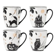 Haunted Halloween Porcelain Mug Set for 4, 12oz
