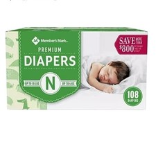 Members Mark Premium Diapers Size N Newborn Up To 10 Lbs 108 Count 0.37 per diaper
