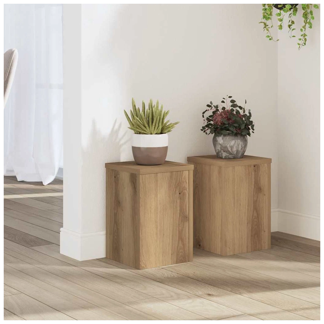 Plant Stand 2pcSet Oak Engineered Wood Tiered Display 20x20x30cm Indoor/Outdoor