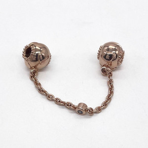 Authentic Pandora Rose Gold Plated Hearts Safety Chain Cubic Zirconia Clip Charm 787636