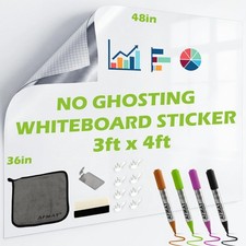 Whiteboard Sticker for Wall, 48" x 36" White Board Paper, Super Sticky Dry Er...