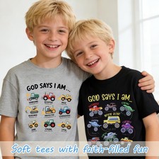 VALTORIX Kids Christian Shirts for Boys Toddler Boys Truck Excavator T-Shirts