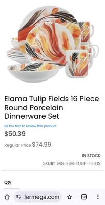 Elama Tulip Fields 16 Piece Round Porcelain Dinnerware Set