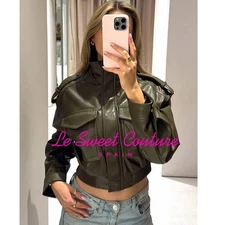 ZARA WOMAN NWT FW25 FAUX LEATHER CROP JACKET MID KHAKI 4749/701/533