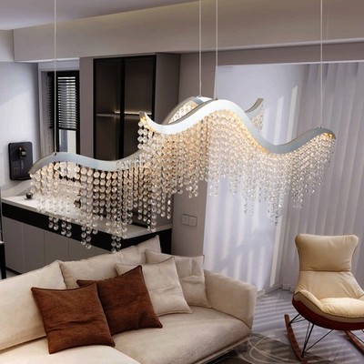 36'' Modern Wave LED Crystal Chandelier Elegant Hanging Fixture 3CCT Pendant Lamp
