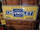 LARGE RARE VINTAGE CHEVROLET AUTO DEALER SALES SERVICE 3FT PORCELAIN ENAMEL SIGN