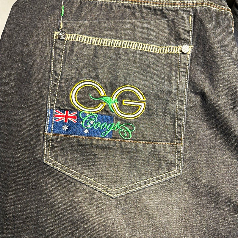 COOGI Men's Black Dark Wash Denim Jeans Embroidered Logo Straight Leg Zip