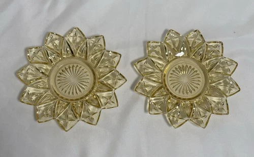 Vtg Federal Glass 6.5" Petal Pattern Plate - 12 Point Sungold Amber Topaz  2pcs