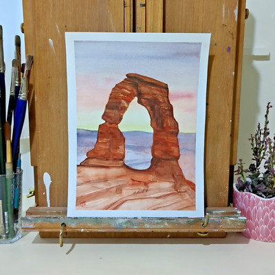 Original Watercolor Painting Arches National Park Moab Utah 9x12 by JJ