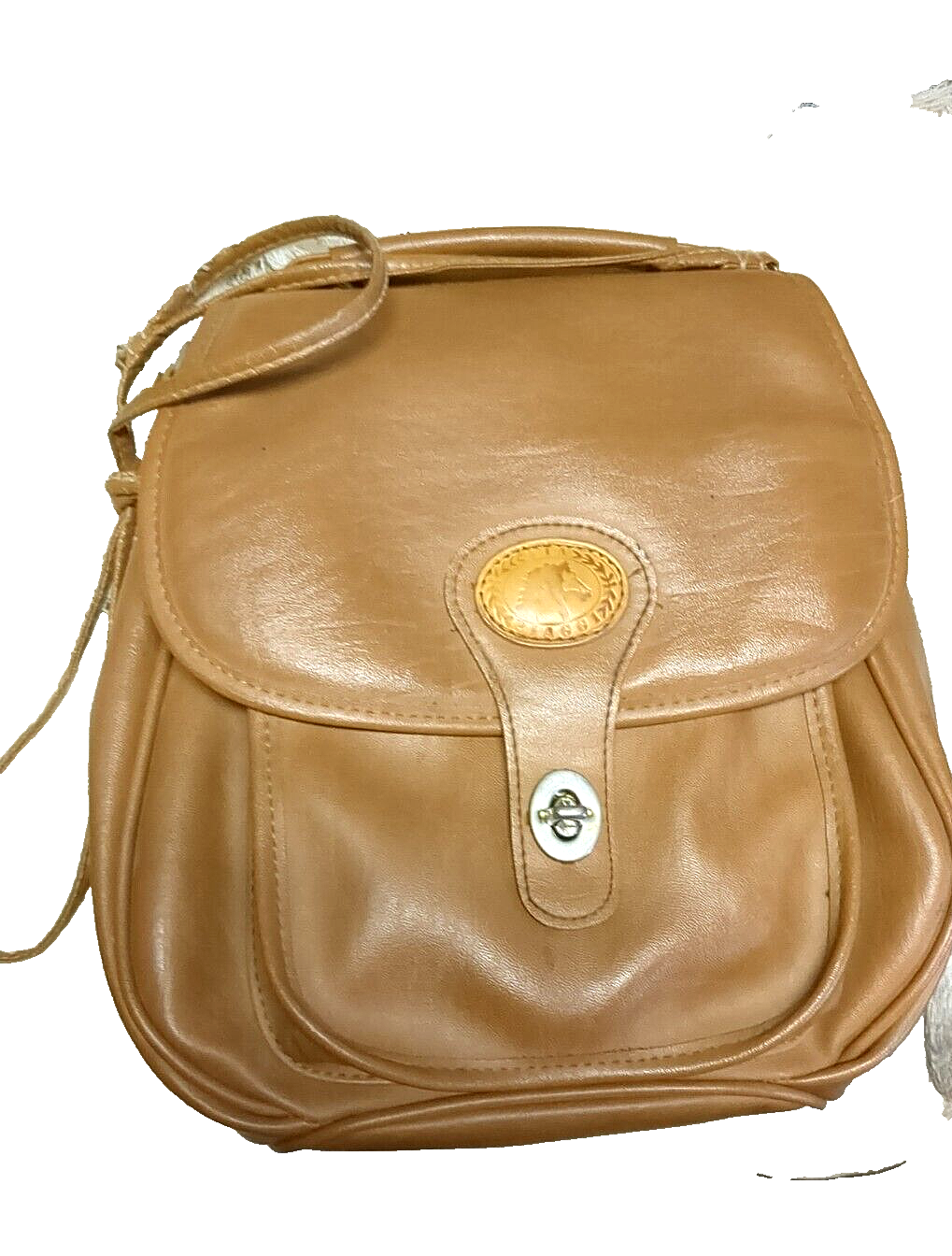 Vintage Via Piaggi Tan Genuine Leather Adjustable Crossbody Purse