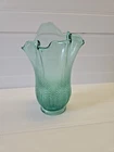 Vintage Fenton Green Glass Ribbed Fluted Swung Vase