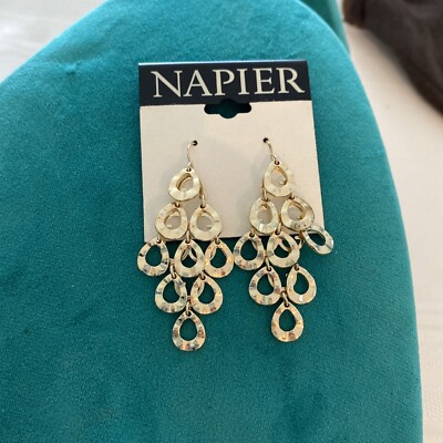NOC Napier Shiny Gold Tone Dangling Pierced Earrings