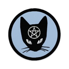 Black Cat Wiccan Pentagram Embroidered Patch Occult Symbols Iron On Applique