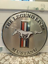 Ford Mustang The Legend Lives Embossed Round Metal Sign 12" Original Ford USA