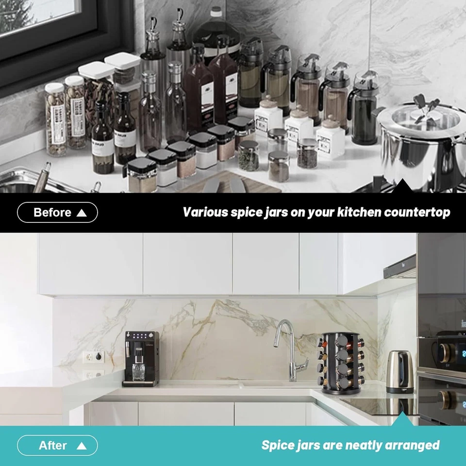 Black Countertop Rotating Spice Rack - Empty 16-Jar Revolving Organizer - Image 3 of 4