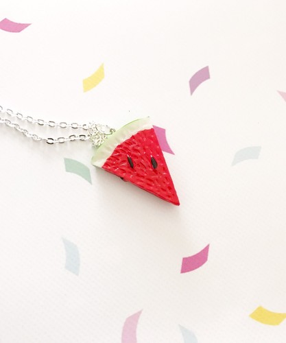 Summer Watermelon Slice FRUIT FRUITY SUMMER 3D 24" Silver Necklace Quirky - Picture 4 of 4