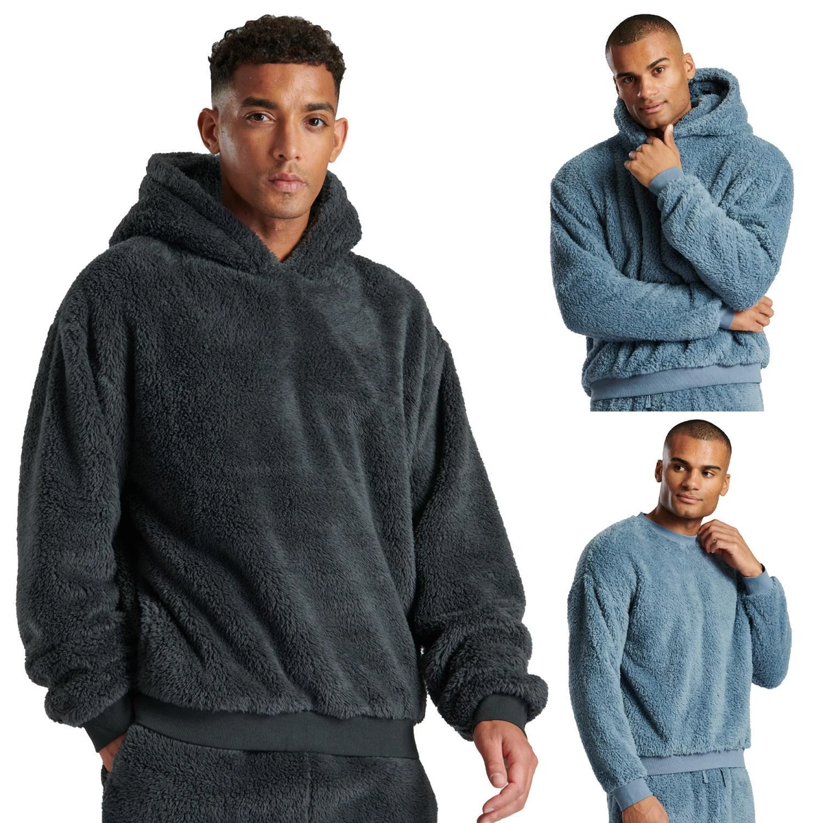 Thick Sherpa Jumper Fleece Lounge Crew Neck or Hooded Sweatshirt Hoodie