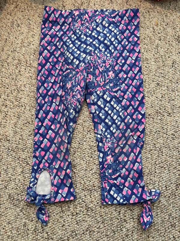 Lilly Pulitzer Girl S (4-5) Blue Pink Pant Leggings 13” Tie Hem
