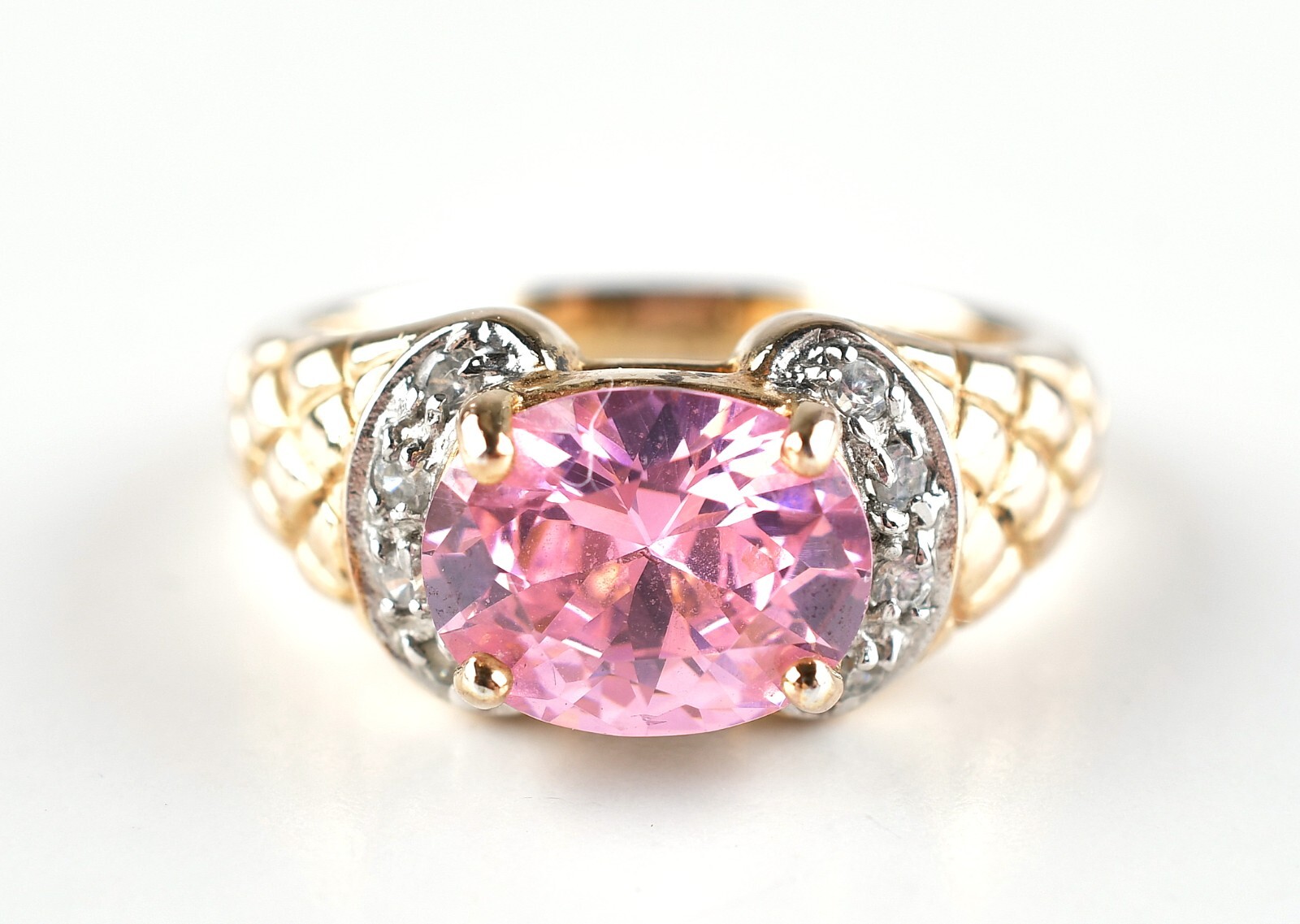 Sterling Silver Ring with Oval Pink CZ Center & D… - image 1