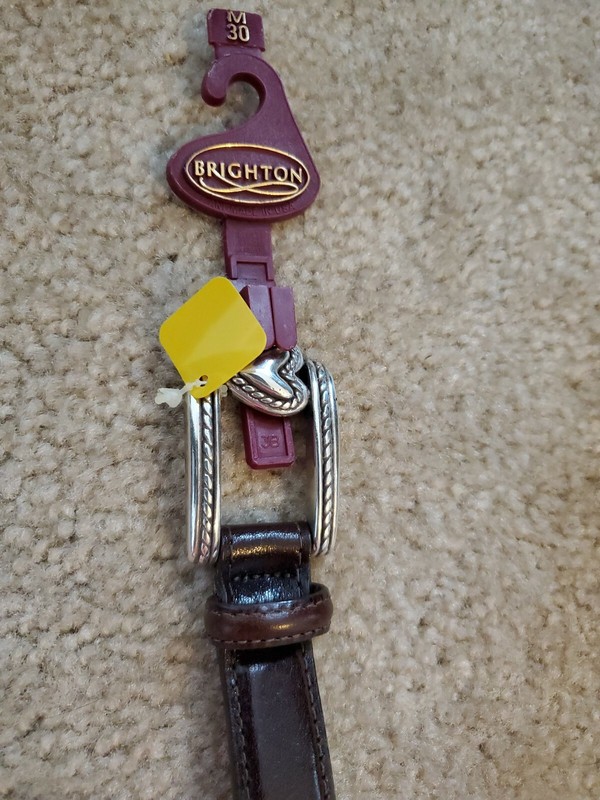 NWT Ladies Brighton Belt, Brown Leather, Woven Insert,Heart Buckle, Size Medium 