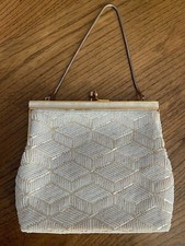 Vintage Beaded Evening Bag- Purse- Mid Century w/ pearlized beads- lined 6" tall