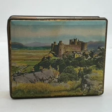 EDWARD SHARP & SONS VTG Toffee Tin Hinged Lid Candy Box Castle Countryside Scene