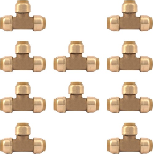 Push-Fit Fitting 1/2" Tee to Connect Plumbing PEX, Copper, CPVC Pack of 10