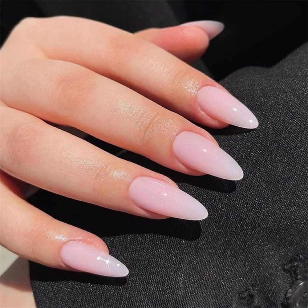 milky pink almond nails