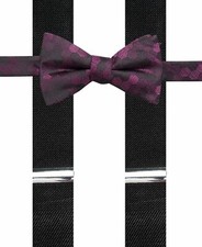  90 Alfani Men'S Black Stretch Suspender Purple Pre-Tied Bow Tie Combination Set