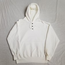 VTG Russell Athletic Hoodie Sweatshirt Henley Pullover White Blank USA 90s Large