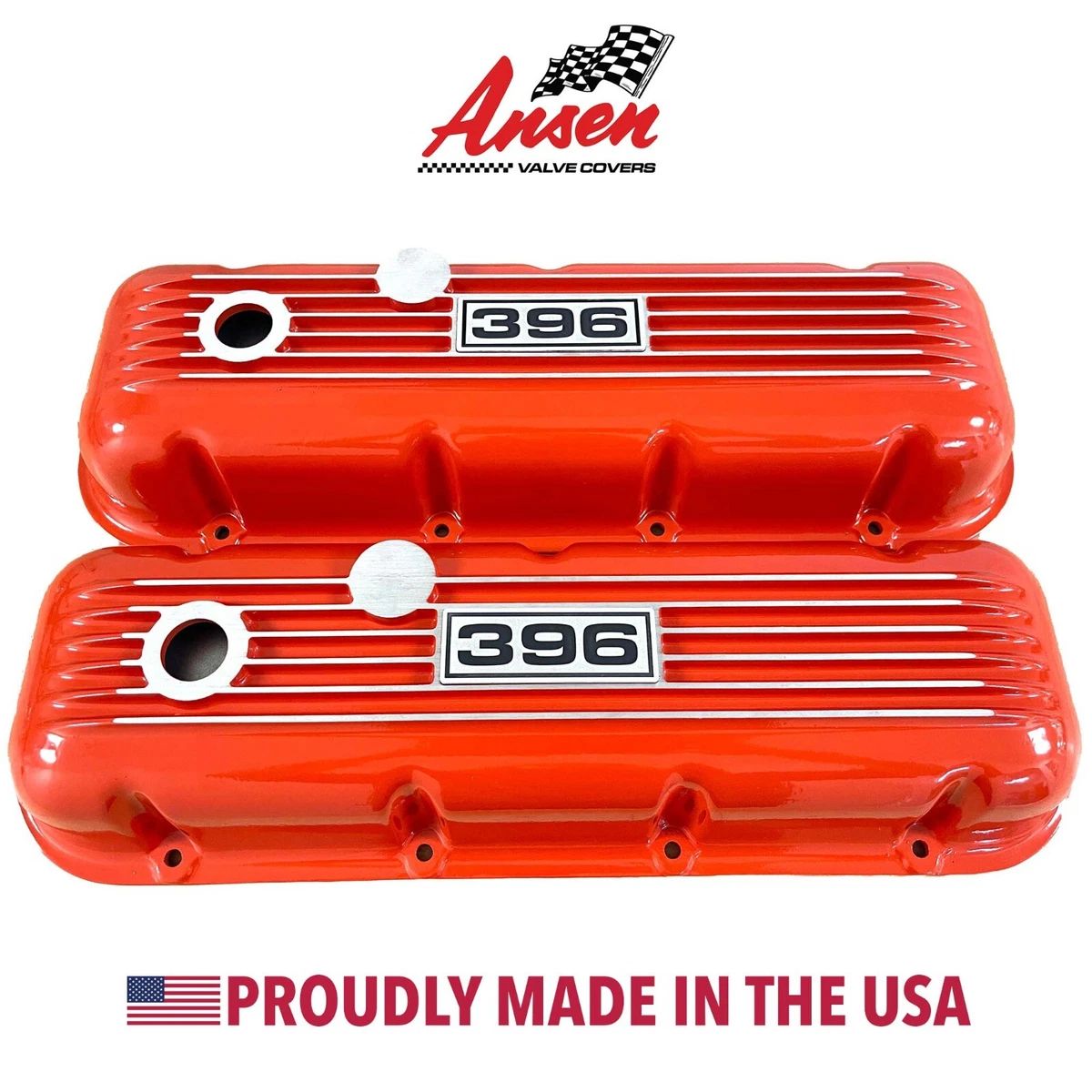 Big Block Chevy 396 Valve Covers Orange Classic Finned Ansen