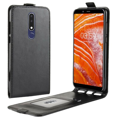 Flip Case Crazy Horse Handy Tasche Swipe Card Hülle Schwarz für Nokia 3.1 Plus
