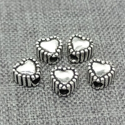 15 Stück 925 Sterling Silber Tiny Love Heart Perlen 2-seitig für Armband